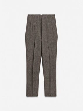 ZARA High-Waisted Slim-Fit Ankle Pants – Size L – Brown Houndstooth